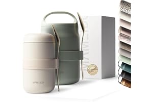 MAMEIDO Contenitore termico per alimenti 500 ml, tazza da asporto in acciaio inossidabile senza BPA per muesli, yogurt, porrdige (Ivory Beige)