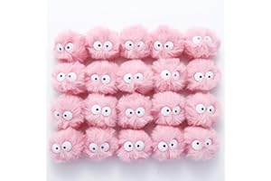 MIUPOO Bunte Pompons Fellbommel Pompom,Cartoon Augen Elfen Staub Bommel Pom Pom Bälle Flauschigen Plüsch Bälle für DIY Handwerk Damen Mädchen Tasche Schuh Mützen Anhängern Dekoration,20 Stück 5cm Rosa