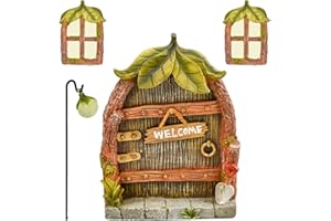 CHENEVER Set di Porte e Finestre in Miniatura da Giardino, 3D Resina Fate Decorazione per Albero, Luminescente Porte e Finestre Mini Lampione Art Ornamenti, Giardino Esterno Mini Mondo delle Fiabe