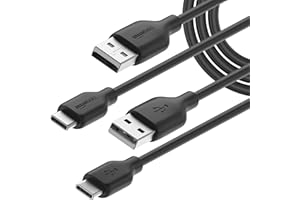 Amazon Basics Cables de carga rápida USB-C a USB-A 2.0 velocidad de 480 Mbps, certificado USB-IF para Apple iPhone 16/15, iPad, Samsung Galaxy, tabletas, ordenadores portátiles, 2 Unidad, 1.8 m, negro
