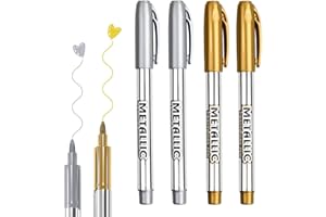CAISYE Marcador Acrílico de Trazo Medio, Rotuladores Metálicos Premium, Juego de 4 Bolígrafos Marcador Metálico, Rotuladores de Oro y Plata para Manualidades y Decoración, Rápido y Efecto Brillante(1,5 mm)