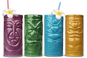 MONSTERZEUG MostroMania Bicchieri Colorati in Ceramica a forma di Tiki, Calici Hawaiani per Feste e Cocktail, Accessori Casa