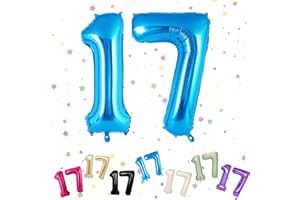 VUCDXOP Blue Number 17 Balloons, 3 Pack, 40" Helium Foil, Perfect for 17th Birthday Parties, Unisex - Kids