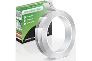 Euqvunn Nastro biadesivo Extra Forte, (3,0 m × 2,0 cm × 1 mm) Nastro di Montaggio Nano Rimovibile, Nastro Adesivo Trasparente per Decorazioni/Applicazione a Parete/Tappeto, 1 rotolo