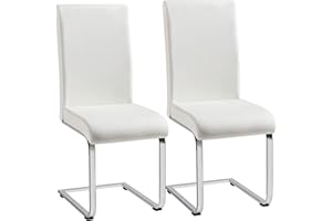 Yaheetech Dining Chairs Set of 2 Modern Leather Kitchen Chairs High Back Sturdy Chrome Legs Home Kitchen Cafe Furniture White