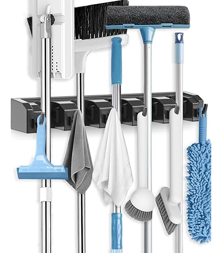 Portascopa Da Muro Con 4 Posti E 5 Ganci - In Alluminio E Gomma, Per Cucina, Garage O Giardino - Foto 12