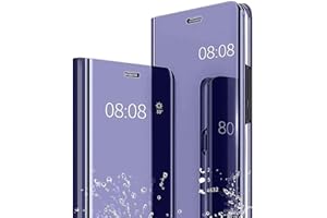 WBWONE para Xiaomi Redmi Note 12 Pro 5G (Not for 4G) Funda, Carcasa Espejo Mirror Flip Caso Clear Smart View Standing Cover Protectora, Elegante Plating Case con Soporte Plegable. Azul Morado