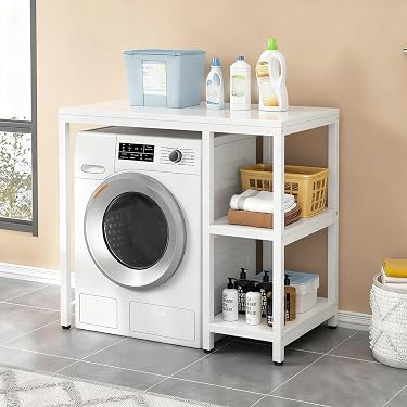 Scaffale Per Incolonnamento Lavatrice E Asciugatrice [en.casa] – Ripiano Regolabile In Acciaio, 105x73x63 Cm, Bianco