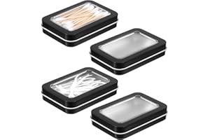 MBAIYO 4Pcs Cotton Swab Holder for Travel, Portable Floss Picks Case with Dustproof Lid Refillable Floss Pick Dispenser Travel Flosses Picks Case with Dustproof Lid for Cotton Swabs Hair Ties(Black)