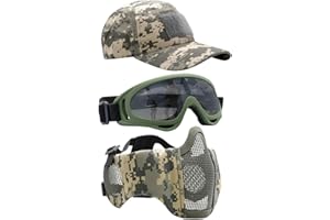 Yzpacc Airsoft Maske mit Brille, Faltbare Half Face Airsoft Mesh Maske mit Ohrenschutz für Paintball Schießen Cosplay CS Spiel
