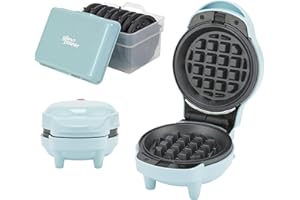 Giles & Posner Mini Waffle Maker & Storage Box Set – 5-in-1 Non-Stick Waffle Iron with Removable Cooking Plates, Durable Plastic Storage Container Holds up to 8 Plates, Perfect for Celebrations