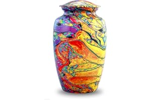 IMMORTAL-MEMORIES Nowoczesny Nadruk Urna Kremacyjna - Kolorowa, Ręcznie Wykonana Tie-Dye na Prochy Ludzkie - Pamiątka z Aksamitnym Woreczkiem (Duża)