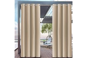 Hiseng Rideaux Extérieur Imperméable, Rideau Occultant Isolant Thermique Rideau d'Extérieur avec Oeillet 1 Pièce Rideau pour Pergola Rideau Terrasse Rideau Pare Soleil (180x243cm,Couleur Kaki)