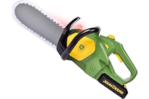 SUNNY DAYS Britains John Deere Tronçonneuse Jouet Motorisée, Outil Imitation avec Lumières Et Sons, Lame Rotative, Batterie Amovible, pour Jeux Enfants Intérieur Extérieur, Sécurisé Et Durable, Dès 3 Ans