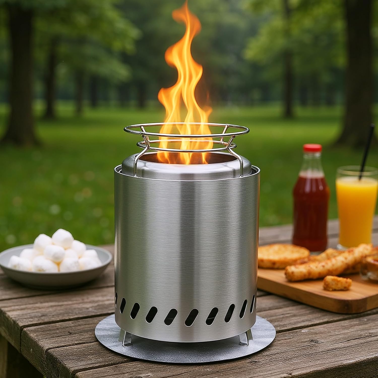 Smokeless 18cm Tabletop Fire Pit, Stainless Steel Smokeless Portable Stove for Camping Outdoor & Patio Wood or Pellet Fueled with Carrying Bag & two Mini Sticks (7Inches)