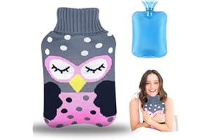 Wärmflasche mit Bezug, Amokee Wärmeflaschen mit Strickbezug Rollkragen Wärmekissen Schnelle Schmerzlinderung und Komfort, waschbare, Sicher und langlebig Und Frei Von Schadstoffen - 2 Liter (Pink)