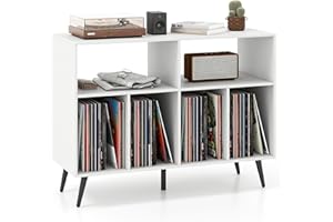 COSTWAY 3-poziomowy stojak na gramofon, szafka na gramofon z regałami do przechowywania winyli, stół do przechowywania płyt, uchwyt do przechowywania winyli do salonu, pokoju muzycznego (kolor biały)