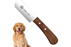 FLAMIA & JABZ FLAMIA Coltello spelafili professionale per la toilette dei cani, strumento spelafili per tagliabordi, manico in legno Meranti rosso, impugnatura antiscivolo, lama in acciaio