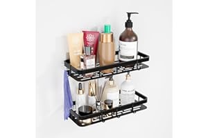 Feelhap Estanteria Baño,2 Piezas Estante Ducha Sin Taladro Estanteria Ducha Autoadhesivo con 4 Ganchos Extraíbles,Estante Baño Organizador Baño para Almacenamiento Champú Ducha Jabonera