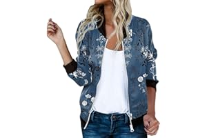GENERISCH Bomberjacke Damen Blumenmuster Coat Sommer Blouson Reißverschluss Herbst Frühling Jacket Mädchen Sommerjacke Kurz Outwear College Jacke leichte Pilotenjacke Langarm Fliegerjacke Pilotenjacke