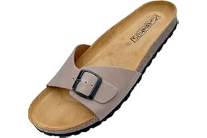 GONKOS®, Sandales en Cuir avec Semelle en Liège, Mules Femme Cuir Véritable, Liège Naturel, Boucle Réglable, Semelle EVA Antidérapante, Sandales de Qualité Fabriquées en Espagne