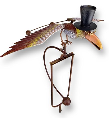 Produktbild von Windspiel Vogel Metall Grau 20x9 H82cm Gartendeko