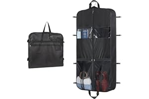 Univivi Suit Bags for Men, 48" Suit Carrier with Adjustable Handles for Men for Travel with 5 Zip Pockets Heavy Duty 600D Oxford Foldable Waterproof Garment Bags for Travel, Black