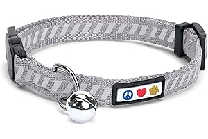 PAWTITAS Traffic Reflective Cat Collar with Safety Buckle and Removable Bell Cat Collar Kitten Collar Grey Cat Collar