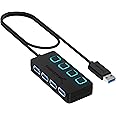 SABRENT Hub USB 3.2, Data Hub USB 4 Ports, câble de 60cm, Adaptateur USB Haute Vitesse, USB multiport avec des commutateurs e