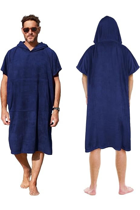 Poncho De Bain Capuche Homme/Femme - Coton Absorbant - Plage, Piscine, Surf - Tailles S/M Et L/XL