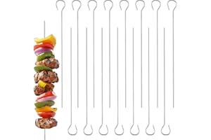 LIQWEI 15 Stück Edelstahl Schaschlikspieße, 1,8 mm x 20cm Grillspieße Edelstahl Lange Fleischspieße Wiederverwendbare Grillspieße Set Schlaufengriff Für BBQ Grill Schaschlik Und Gemüse