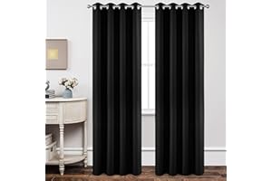 Joydeco Cortinas Opacas 2 Piezas 140 x 245 cm, Cortinas Dormitorio con Ojales Negro Anti Luz Cortina Termica Aislantes Frio y Calor para Salon Curtains Blackout