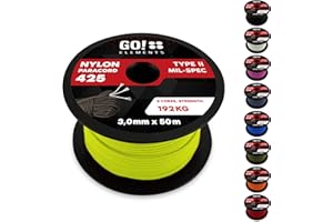 GO!elements Cuerda Paracord de Nylon Resistente al desgarro - 3mm Paracord 425 Tipo II líneas como Cuerda para Exteriores, Cuerda para Todo Uso - línea de Nylon MAX. 192kg