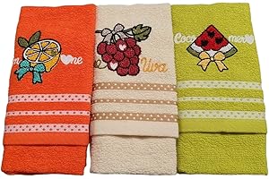 Vingi ALAMBRA Set Strofinacci Cucina Home CANOVACCI Cotone Moderni Ricamati (Fantasia 10)