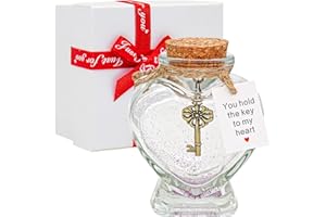 HSXIANG You Hold The Key to My Heart - Decorative Bottle Gift for Girlfriend or Boyfriend Valentine's Day/Christmas Anniversary Jar Gift for Woman or Husband (Heart Shaped Glass Bottle)