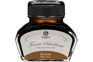 Octopus Fluids Fountain pen ink in ink glass,Writing ink for fountain pen, Fountain pen ink in Bronze 30ml, inkpot, Calligraphy Ink