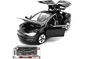 TOPRON Modelo de Coche Tesla Model X Escala 1:32, Juguete Electrónico de Aleación Fundida a Presión con Función de Retroceso,con Luces y Música, mini Vehículo de Juguete Como Regalo para Niños (Negro)