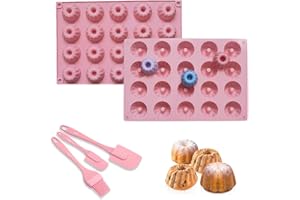 HALF FOREST 2 Pièces Moule Kouglof Silicone Mini Moule À Kouglof Moule À Gâteau Avec 20 Cavités Et 3 Spatules En Silicone Pour Faire Des Gaufres, Du Chocolat, De La Gelée, Du Pudding Et De La Glace (Rose)