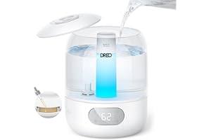 Dreo Humidifier for Bedroom with Sensor, 26dB Quiet Cool Mist Ultrasonic Humidifiers for Home, 360° Nozzle, 30H Runtime, Ambient Light Indicator, Essential Oil Diffuser, Room, Plants, Nursery, White