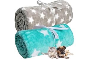 LeerKing 2 Pezzi Coperta per Cani Gatto Lavabile Soffice Copertina pile Morbido Stuoia Letto Cucciolo Animali 75 x 100 cm Grigio Verde