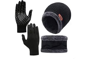 CPRNQY Mütze Schal Handschuhe Set für Herren und Frauen - 3 in 1 Winterset Mit Touchscreen Handschuhen und Wärmer