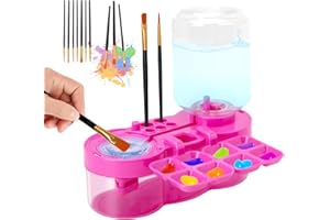 Foyucool Limpiador de Pinceles, con 10 Pinceles, Limpiador de Brochas de Maquillaje, Diseño del Ciclo del Agua, con Portapinceles y Paleta, para Acrílico, Acuarela y Base de Agua, Rosa