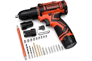VirtuDrill Trapano Avvitatore Batteria 12V, Avvitatore a Batteria, 2 Batterie 2.0Ah, Max 25Nm, 2 Velocità, 25+1 Impostazione Coppia, LED Luce, 24 Accessori e Valigia, 10mm Mandrino Autoserrante