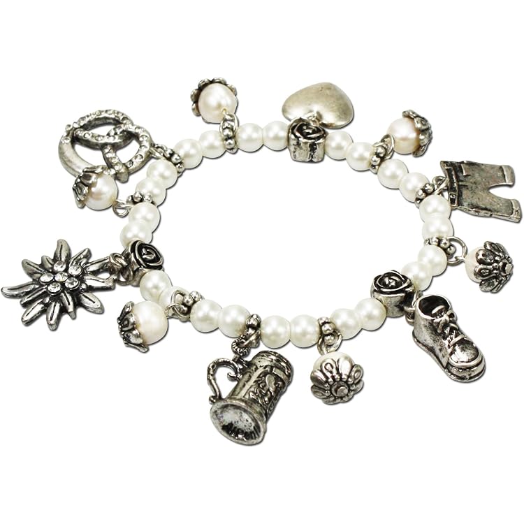 Alpenflüstern Perlen-Trachten-Armkette „Helena“ – Elastisches Armband Mit Antik-silbernem Ornament, In Traditionellen Farben