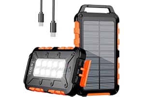 WOWMVP Cargador Solar 26800mAh, Power Bank Solar Batería Externa Portátil PD15W USB C Carga Rápida Impermeable 3 Salidas y 2 Entradas con Linterna LED para Moviles Tabletas Etc.(Naranja Claro)
