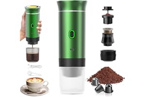 PZCC Caffettiera portatile/ricaricabile da 12 V con custodia, per caffè espresso, a riscaldamento rapido, per campeggio/auto, compatibile con capsule K-Cup, caffè macinato, da viaggio (verde)