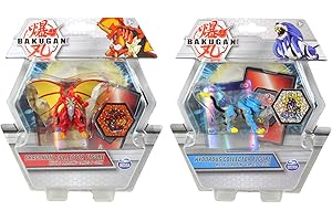 TOPTOYS2U BARGAIN BUNDLES Bakugan - Deluxe Collector Figure Bundles With 2x Cards & Coin In Each Pack - Dragonoid Red & Hydorous Dark Blue