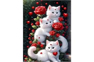 Miquans Art 5D Diamond Painting，Peinture Diamant Adulte,Murale Décoration Complet Chat Rose,(30x40cm) Peinture Broderie Diamant Painting Kit Complet Pour