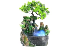 EJOYOUS Indoor Tabletop Water Fountain, Home Desktop Waterfall with Atomizer LED Light Polyresin Decoration Waterfall Decor Ornament Meditation Fountain for Office Relaxation