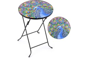 CHRISTOW Bistro Table Glass Top Round Folding Garden Patio Decoration Plant Stand (Painted Peacock)